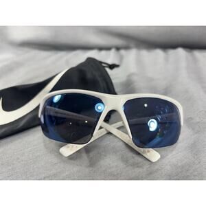 Nike Skylon Ace EV11125 104 White Half Rim Wrap Sunglasses Blue Black Lens